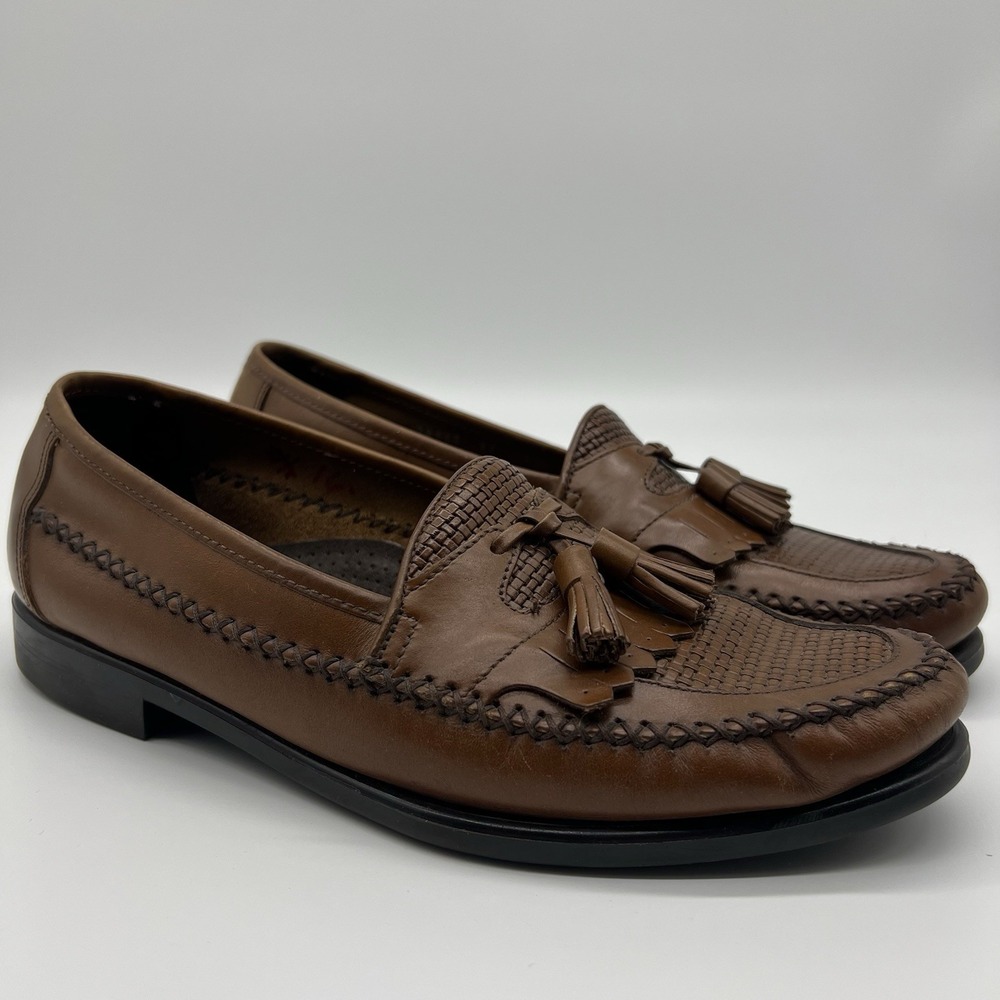 Hush Puppies Men's Loafers Brown Leather Tassel Kiltie Apron Toe Slip On 9.5M